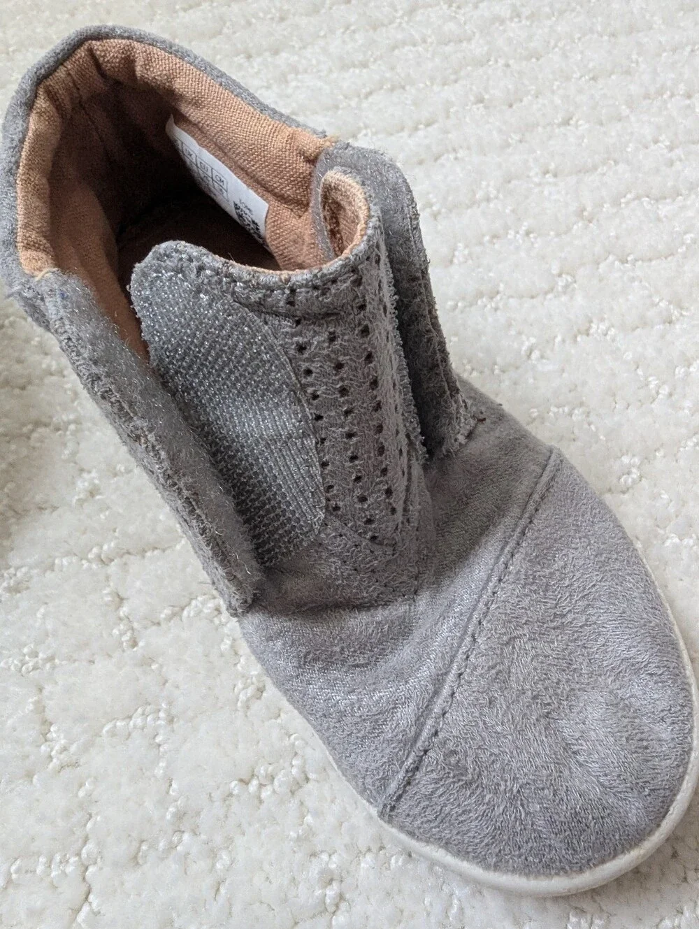 Kids TOMS Gray Suede High-Top Velcro Sneakers Size Toddler US9